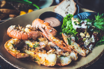 Langoustines - Icelandic cuisine made of lobster. Iceland national food.