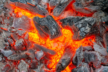 the texture of red-hot charcoal, cotter closeup