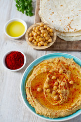 hummus on a white surface