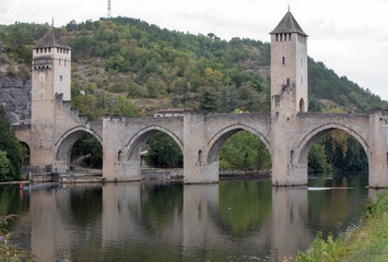 Fototapeta na wymiar The medieval Pont Valentre over the River Lot, Cahors, The Lot, France