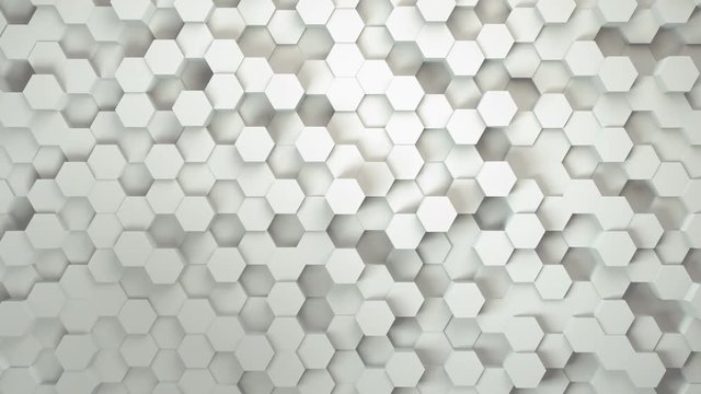 technology hexagon pattern background, Many white abstract geometric hexagons as wave, optical Illusion, computer generated 3D rendering backdrop