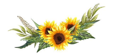 Beautiful floral collection with sunflowers,leaves,branches,fern leaves