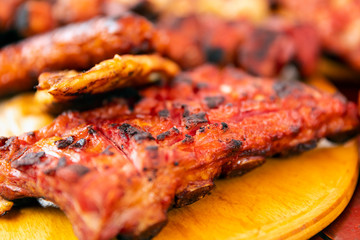 close up of mix grill served on a plate, selective focus