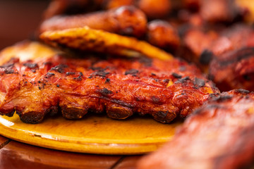close up of mix grill served on a plate, selective focus