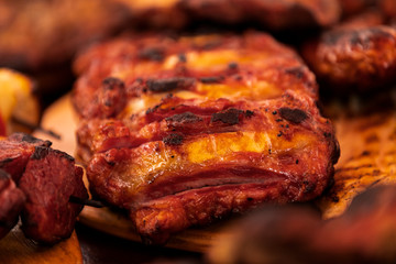 close up of mix grill served on a plate, selective focus