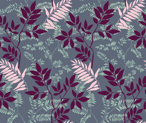 Seamless leaves pattern. Botanical background. Plant flower nature wallpaper.