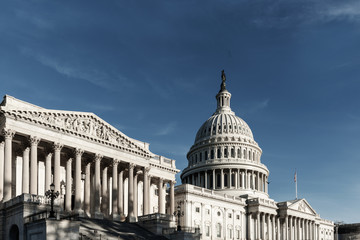 Obraz premium Capitol Building with blue sky from side view, Symbol of Washington DC, United states
