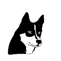 Silhouette cartoonish big black and white dog. dogs Northern with blue eyes.