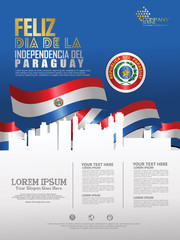Celebrating Paraguay Independence Day. Abstract waving flag on Poster, flayer and brochure background template