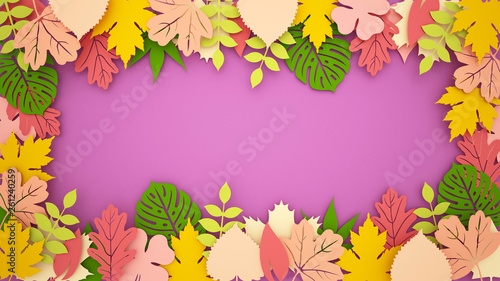 Multi Colored Leaves On A Purple Background For Tropical