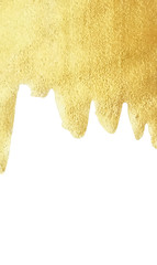 Gold paint drip isolated on white background