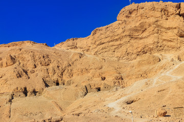 Tombs in mountains near Mortuary Temple of Hatshepsut in Luxor, Egypt