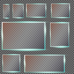 Fototapeta premium Glass plates set. Vector glass banners on transparent background