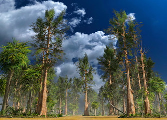 Forest of the mesozoic era 3D illustration