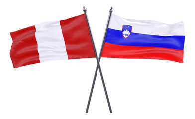 Fototapeta na wymiar Peru and Slovenia, two crossed flags isolated on white background. 3d image
