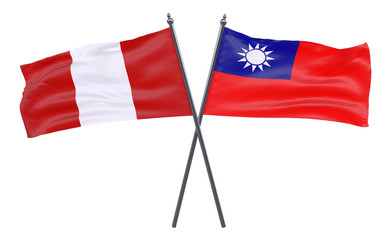 Peru and Taiwan, two crossed flags isolated on white background. 3d image