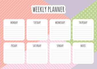 Weekly planner with abstract geometrical background. Vector