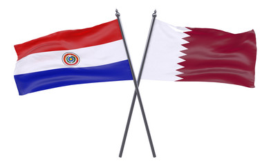 Fototapeta na wymiar Paraguay and Qatar, two crossed flags isolated on white background. 3d image