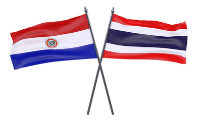 Fototapeta na wymiar Paraguay and Thailand, two crossed flags isolated on white background. 3d image