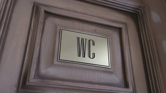 The door to the toilet room with a sign "WC"