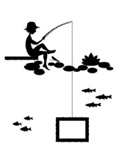 Silhouette of an angler boy with photo frame for wall decoration.