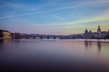 Fototapeta na wymiar Prague, Czech Republuc, spring morning. View to the Charles Bridge and Vltava river 