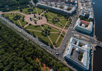 St. Petersburg from a height. Palace District, Summer garden, Field of Mars, Neva river. Aerial,...