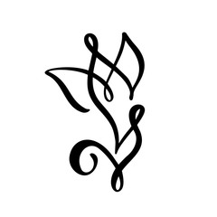 Tulip flower logo. Continuous line hand drawing calligraphic vector concept. Scandinavian spring floral design element in minimal style. black and white
