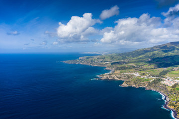 Fototapeta na wymiar Aerial view of Atlantic coast at Vila Franca do Campo, Sao Miguel island, Azores, Portugal.. Photo made by drone.