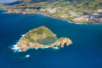 Aerial view of Islet of Vila Franca do Campo, Sao Miguel island, Azores, Portugal.