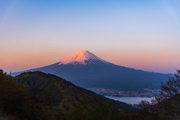 Mount Fuji sunrise with cityspace