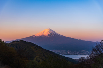 Mount Fuji sunrise with cityspace