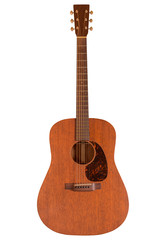 Obraz premium brown acoustic guitar made by Mahogany wood on white background