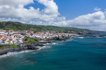 Fototapeta na wymiar Aerial view of Atlantic coast at Vila Franca do Campo, Sao Miguel island, Azores, Portugal.. Photo made by drone.