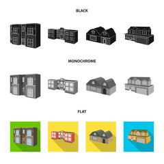 Vector illustration of facade and housing sign. Collection of facade and infrastructure stock vector illustration.