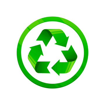 Recycle green icon. Round shape symbol, eco green color, 3d style, white background.