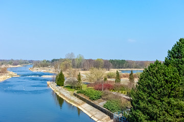 Fototapeta na wymiar Panoramic view of Warta River in Lyszkowice, Poland