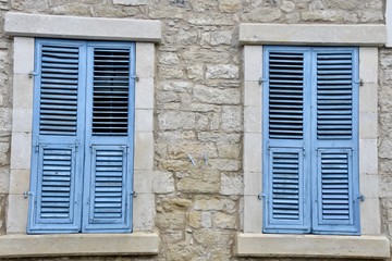 Pair of Windows with Light Blue Shutters, Cyprus