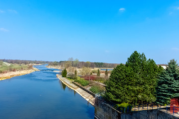 Fototapeta na wymiar Panoramic view of Warta River in Lyszkowice, Poland