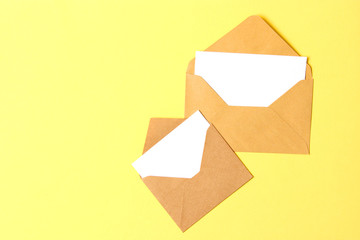  envelope on a colored background top view.