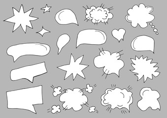 A set of speech bubbles. Set of blank template in pop art style on gray background. Vector illustration