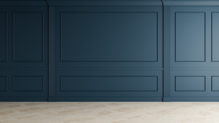 Navy Blue Interior Classic Wall Decoration, Retro and Modern 3D Rendering