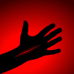 Injured hand. Transparent cut, concept of despair, suicide, death.