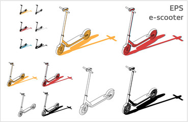street motorized electric kick e-sooter vector icons set for architectural drawing and illustration, iso view