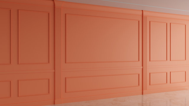 Orange Interior Classic Wall Decoration, Retro and Modern 3D Rendering