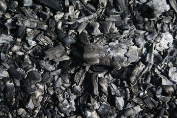 Wood charcoal from burnt wood. Wood charcoal texture background