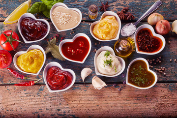 Assortment of marinades, sauces and dressings