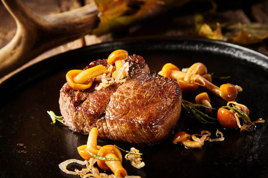 Thick portion of grilled wild venison steak