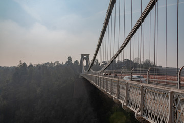 Bristol suspension bridge over the river Avon visible beams and cars