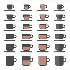 coffee tea cup mug empty half full graphic icon set isolated on white background